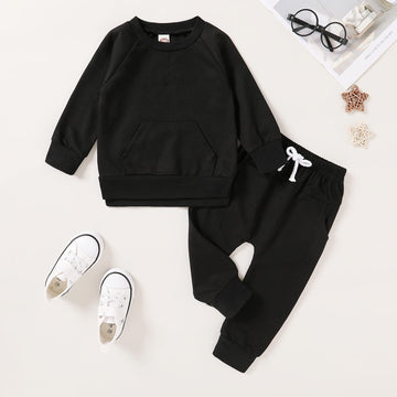 Happy Town Fall Outfits For Toddler Girl Boy Long Sleeve Top And Long Pants Set Toddler Sweatsuits (Black, 18-24 Months)