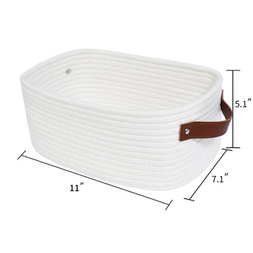 Abenkle Small White Basket With Handle, Soft Woven Storage Bins Baskets For Baby Cat And Dog Toys Organizer, Decorative Shelves