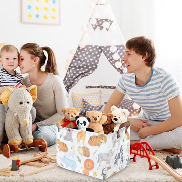 Fxocshe Rectangular Baby Storage Baskets, Foldable Jungle Waterproof Storage Basket,Woodland Laundry Hamper,Bedroom Game Room De