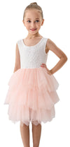2Bunnies Girl Peony Lace Back A-Line Tiered Tutu Tulle Flower Girl Dress (No Applique Pink, 4T)
