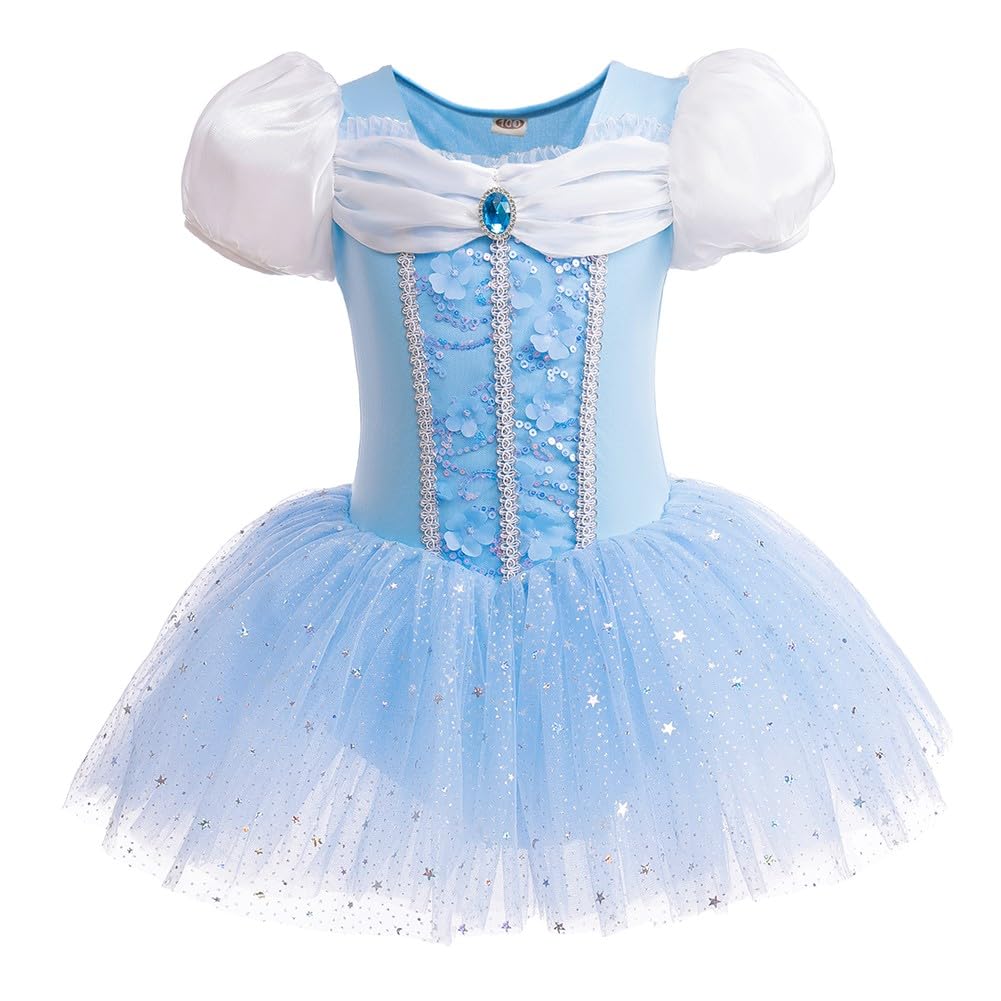 DYMCII Baby Girls Cinderella Princess Ballet Dress Leotards Skirted Tutu Kids Halloween Xmas Party Fancy Costume Blue
