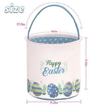 Lessmo 2 Pcs Easter Bunny Basket Easter Egg Buckets Gifts Tote Bags, Canvas Cotton Blue Purple Cute Personalized Egg Hunt Basket