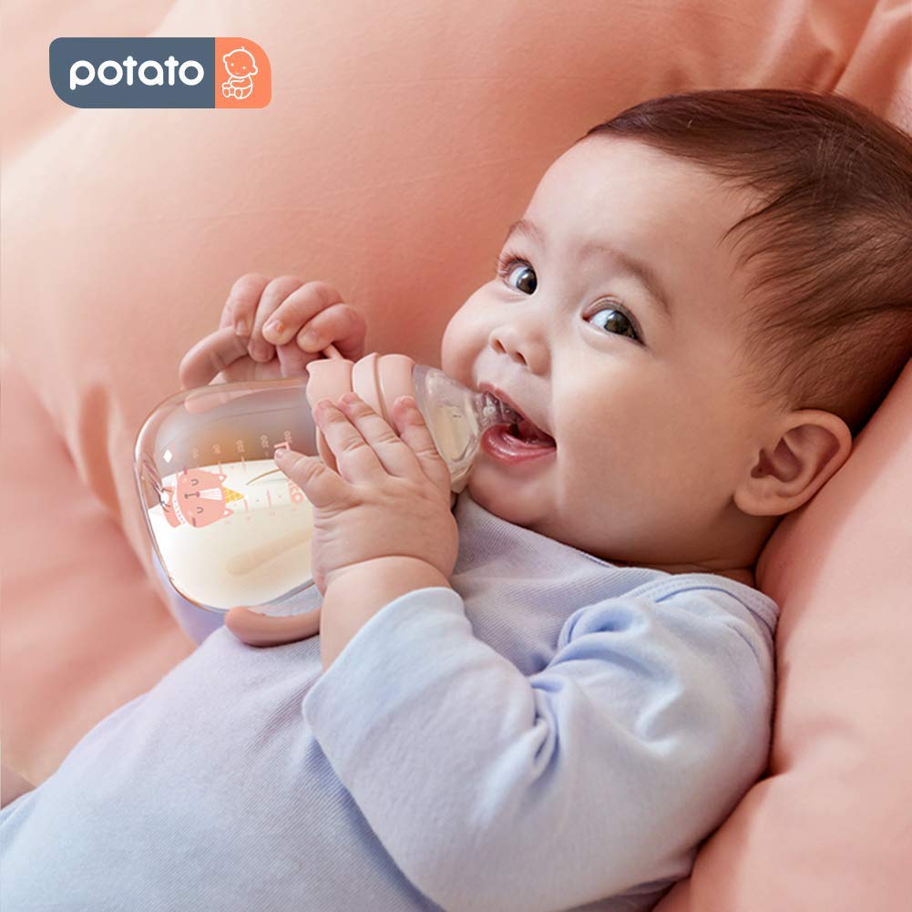 Potato Glass Baby Bottles, Anti-Colic Breastfeeding Bottles With Fast Flow Nipple, Suitable For Babies 6-12 Months, 2 Replaceabl