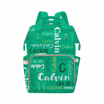 Personalized Text Diaper Backpack, Different Font Name Text Logo Green Custom Diaper Bag Mummy Nursing Baby Bag Casual Travel Da