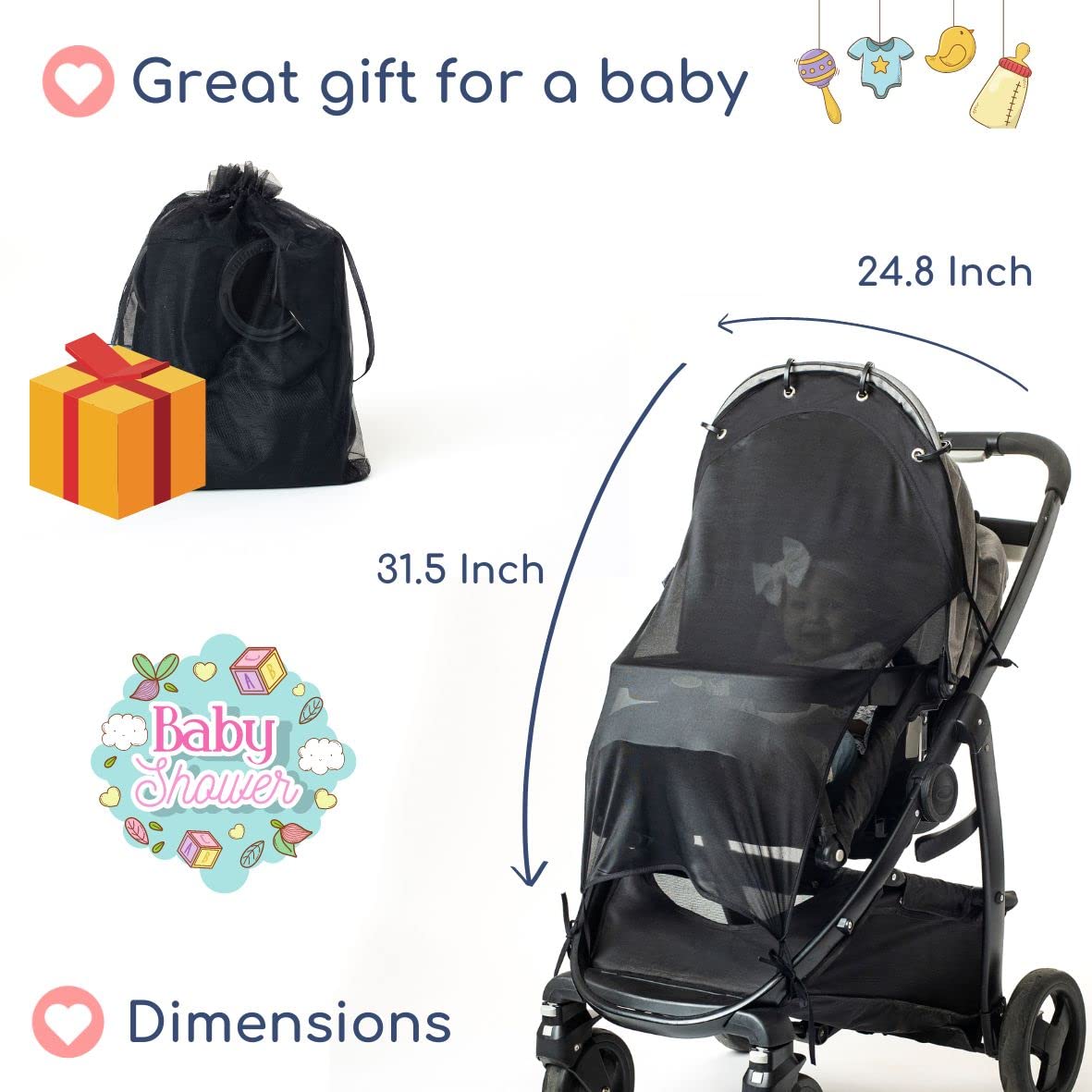 Sun Shade For Strollers (Large). Universal Adjustable Spf 30+ Sunshade With See Through. Your Baby Will See The World And Will B