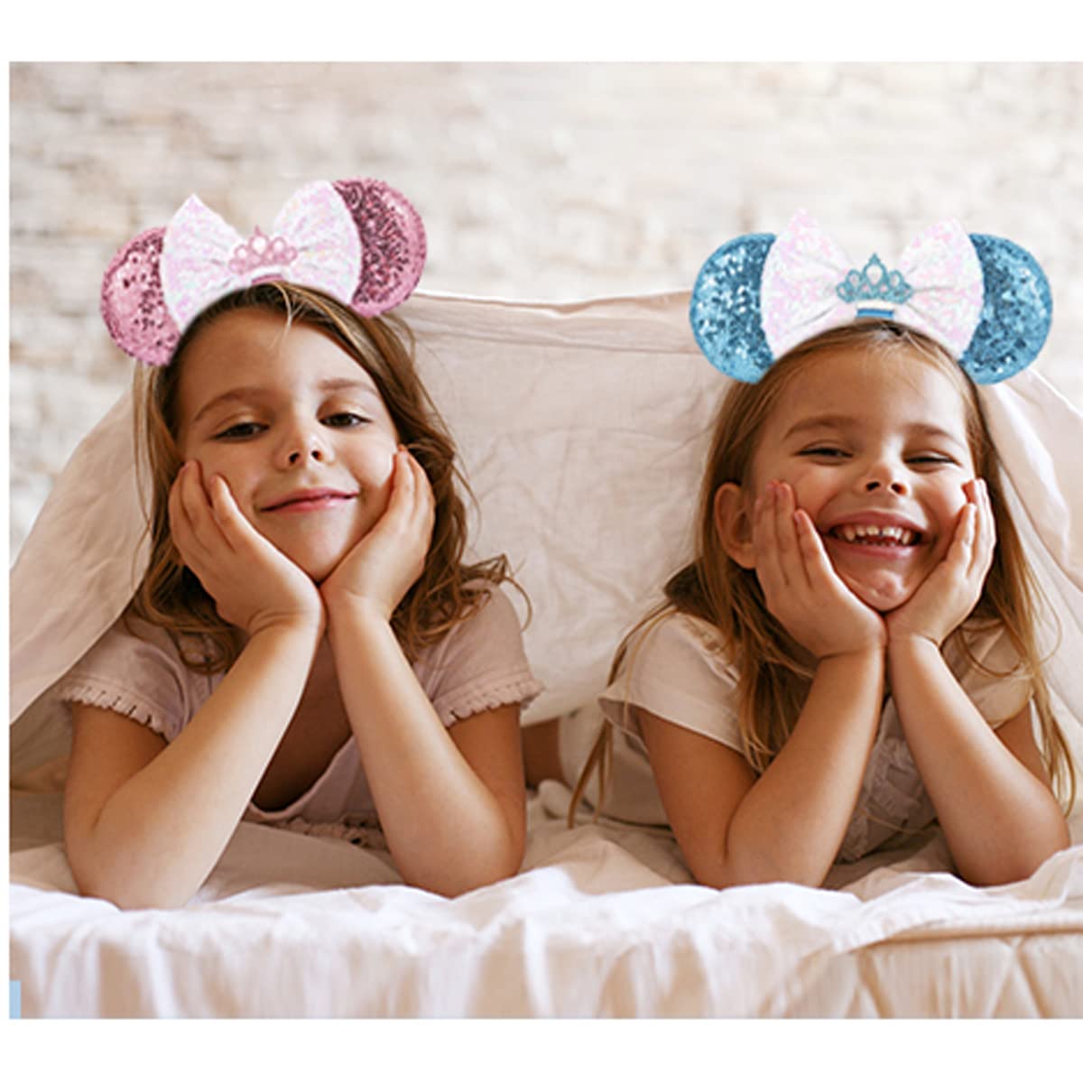 Rcjera Mommy And Me Glitter Headbands - Classic Bow Ears For Kids, Women, Princess Cosplay, Birthday, Christmas Party (Blue+Pink