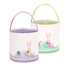 Lessmo 2Pack Easter Bunny Basket Easter Egg Buckets, Green Purple Cute Personalized Canvas Cotton Tote Bags Egg Hunt Basket For