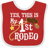 Inktastic Yes, This Is My 1St Rodeo- Cowboy Hat With Red Band, Lasso Baby Bib Red And White 35612
