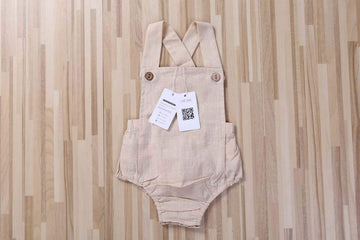 Lopjgh Newborn Baby Summer Romper Unisex Solid Color Button Jumpsuit Sleeveless Backless Overalls Outfits 1Pcs (0-3 Months, Khak