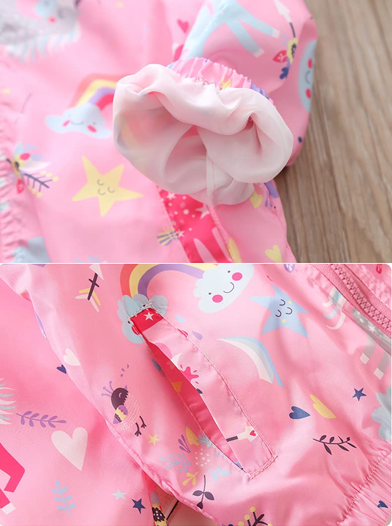 Little Hand Toddler Girls Unicorn Spring Fall Outerwear Windbreaker Rainbow Pink Jackets Coat 7-8 Years