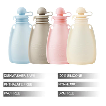 Pandaear Reusable Silicone Baby Food Pouches, 4 Pack Squeeze Pouches For Toddler Kids, Bpa-Free Silicone Refillable Baby Food St