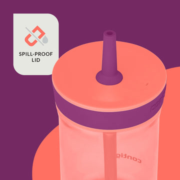 Contigo Kids Leighton Straw Tumbler With Spill-Proof Leak-Proof Lid, 14Oz, Coral/Grape