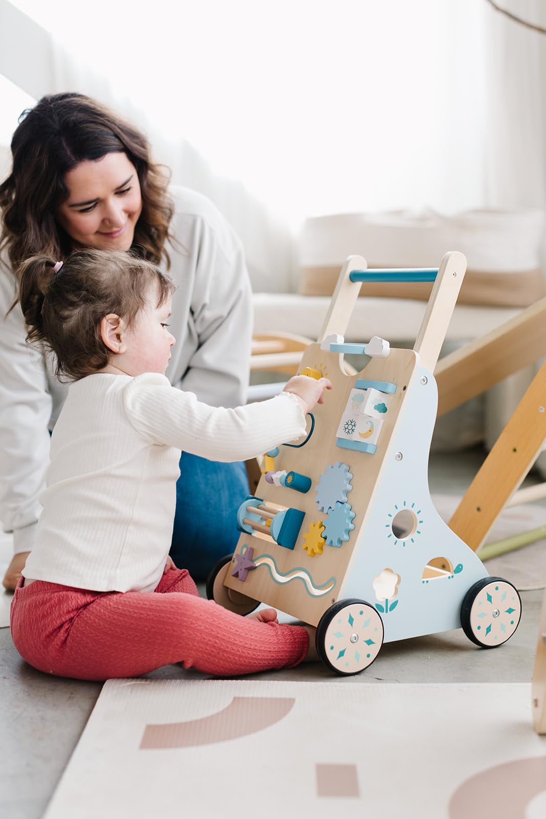 Beright Wooden Baby Walker, Wooden Baby Push Walker, Learning Activity Toys, Baby Push Toy Multiple Activities Center, Gift for