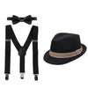 Kid Y-Back Adjustable Brace Suspender Pre-Tied Bowtie Short Trim Fedora Hat 3Pcs Outfit For Boys/Girls Black