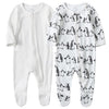 O2 Baby Baby Boys Girls Organic Cotton Zip Front Sleeper Pajamas, Footed Sleep 'N Play(6-12Months, Ivory+Penguin)