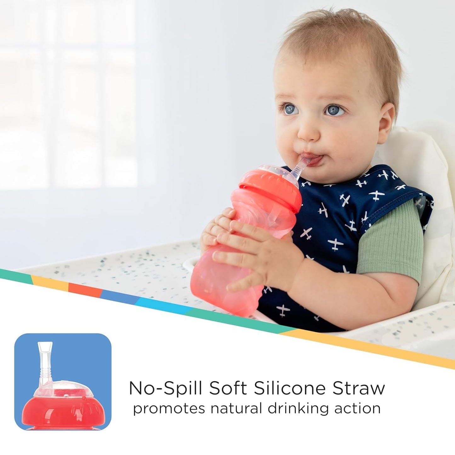 Nuby 3 Pack No Spill Flex Straw Toddler Sippy Cups - Toddler Cups Spill Proof With Easy And Firm Grip - Toddlers Cups - Aqua, Ye