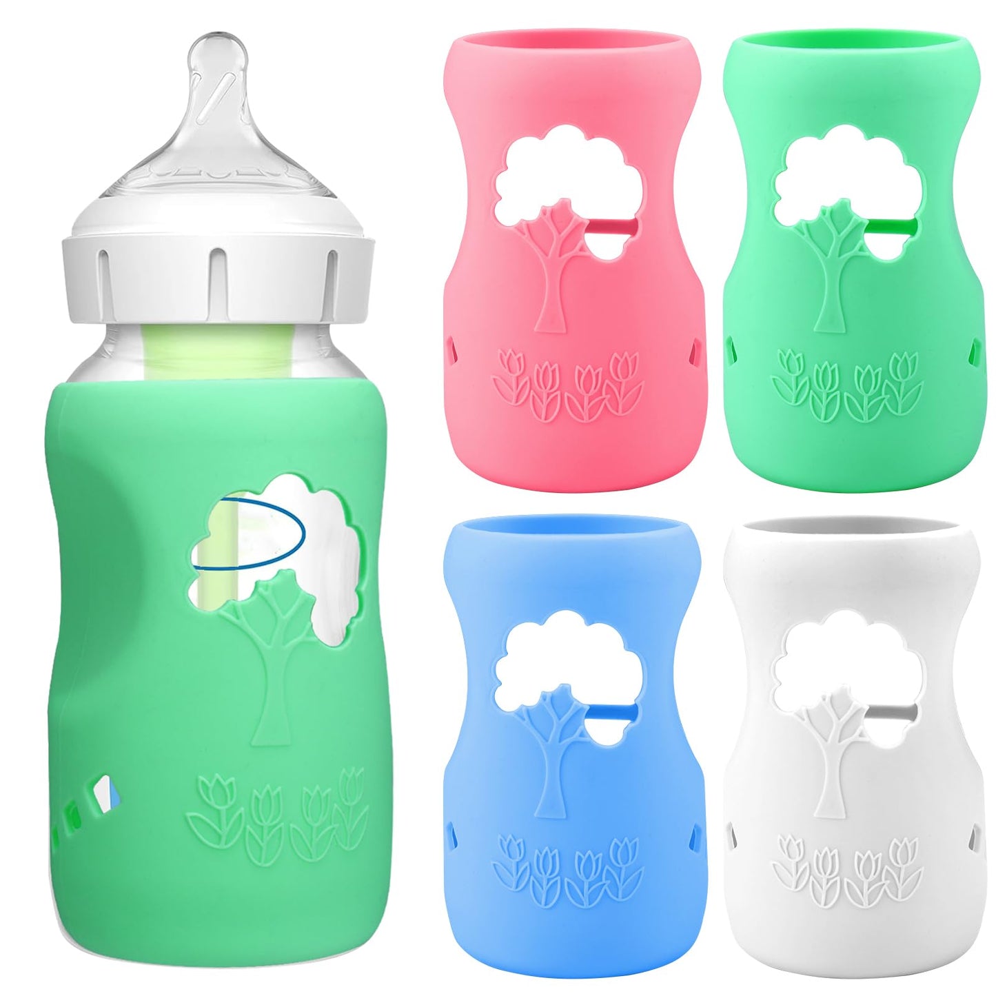 4 Pack Silicone Sleeves for Dr. Browns Natural Glass Bottles - Drop Protection Baby Bottle Sleeves,Compatible with Dr. Browns