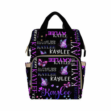 Artsadd Custom Name Diaper Bag Mommy Nappy Bags, Personalized Gradient Purple Love Handbags Large Capacity Multi-Function Nursin