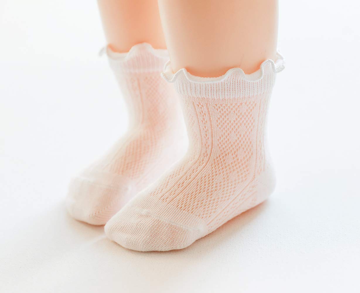Chung Baby Toddler Girls Princess Cotton Frilly Socks Lace Ruffle Pack Of 4/5/6 Thin Mesh Summer For Dress (1-3Y, Cotton Ruffle)