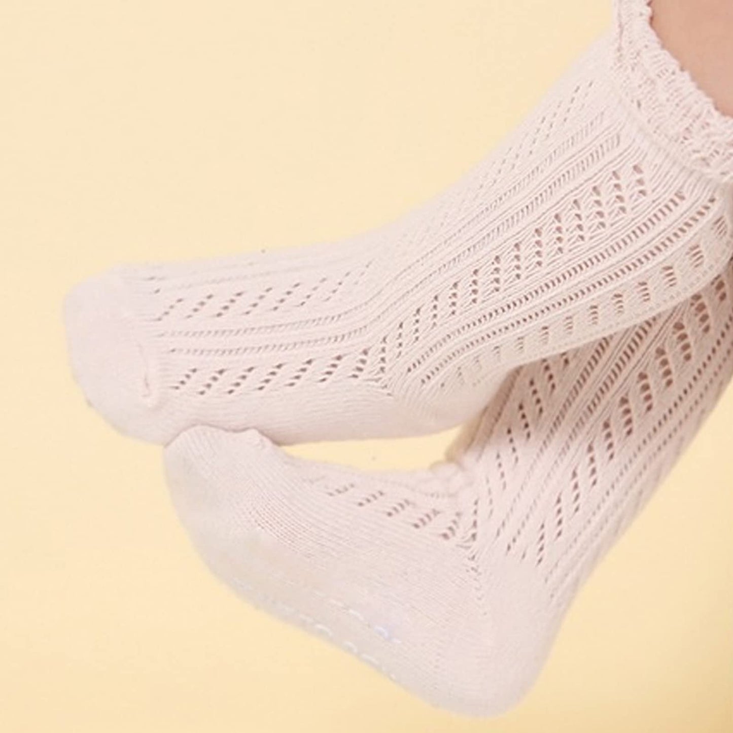 Actlati Baby Girls Knee High Socks Hollow Out Anti-Skid Knitting Stockings Suitable For 0-2 Years Infants Toddlers