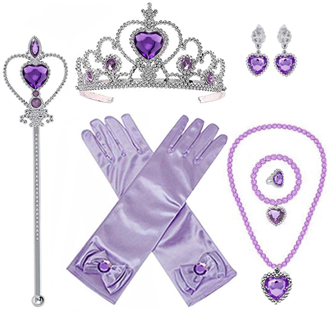 Princess Sofia Rapunzel Costume Dress up Accessories for Girls Rapunzel Gloves Tiara Crown Necklace Wand Earrings Bracelet Ring