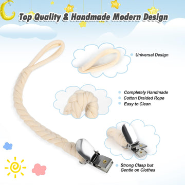 Pokipaw Pacifier Clip For Boys And Girls, 6 Pack Baby Pacifier Holder Leash 100% Handmade Braided Fits All Pacifiers & Teething