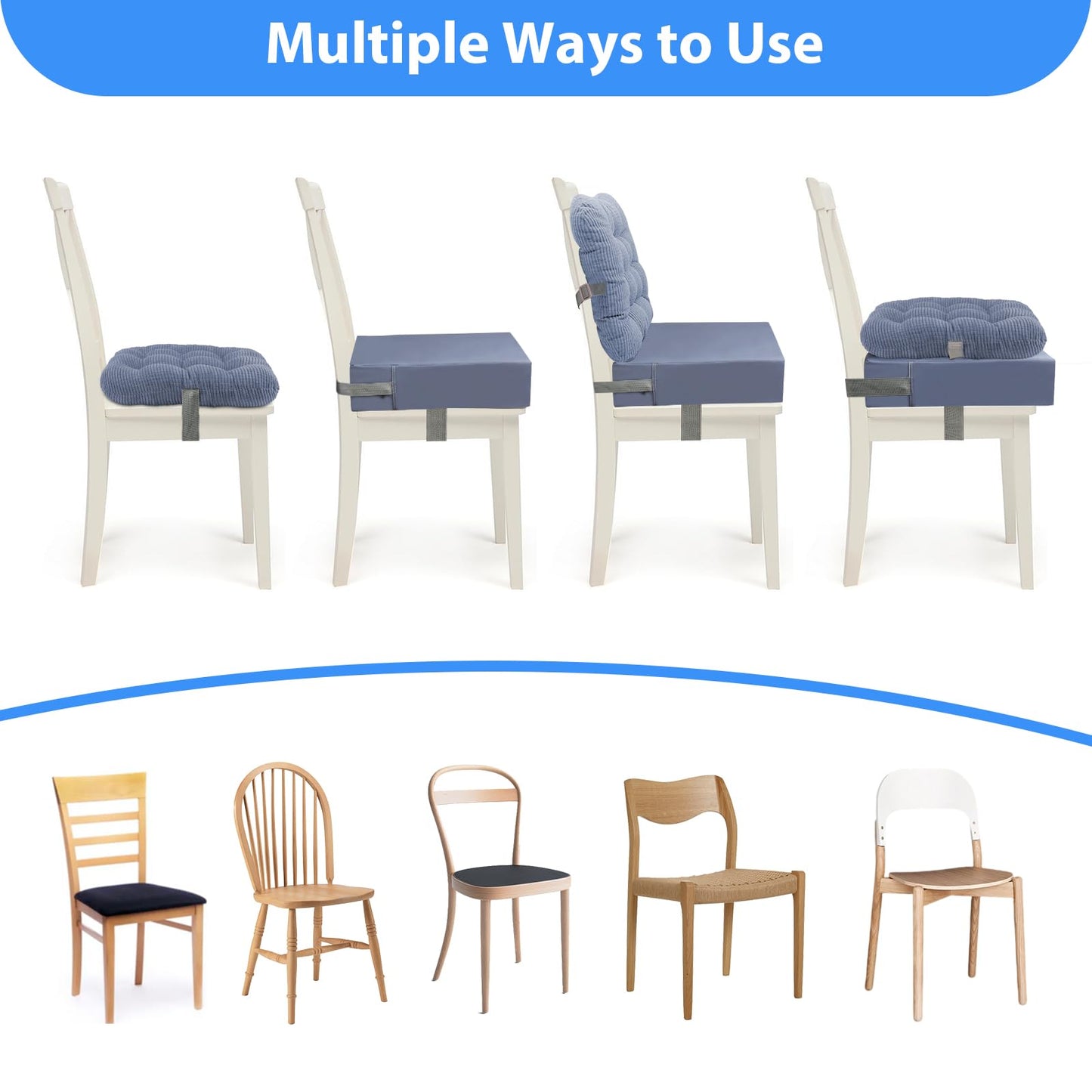 Booster Seat For Kitchen Chair - 2Pcs Toddler Booster Seat For Dining Table Adjustable Safety Belts & Non-Slip Bottom, Pu Waterp