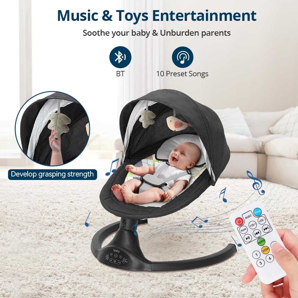 Bioby Baby Swing For Infants With 5 Natural Sway Speeds, Portable Bt Music Rocker With Remote Control&5-Point Harness, Lightweig
