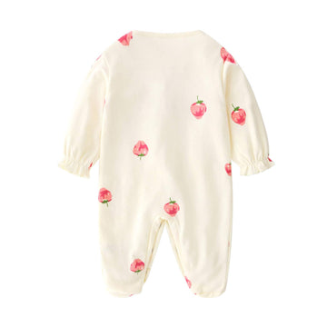 Baby Blank Long Sleeve Cute Romper Cartoon Cotton Play Outfits For 9-12 Month Baby Girls Strawberry