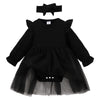 Sobowo Black Baby Girls' Lace Dress Bodysuit With Headband(3-6 Months, Black L)