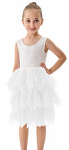 2Bunnies Girl Peony Lace Back A-Line Tiered Tutu Tulle Flower Girl Dress (No Applique White, 5)
