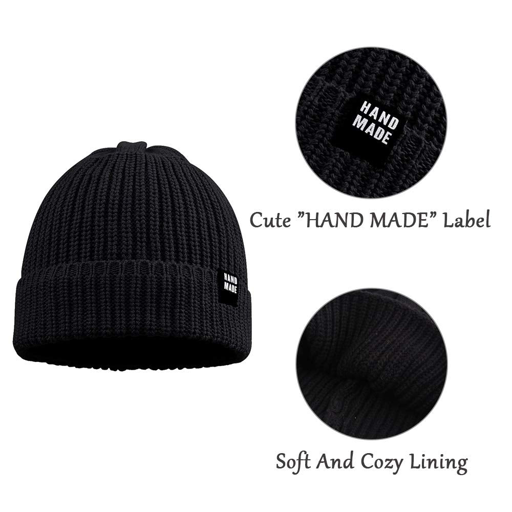 Simple Knitted Baby Beanie Hip-Hop Boys Winter Hat Toddler Kids Bonnet For Girls 0-5Y (Black,L)