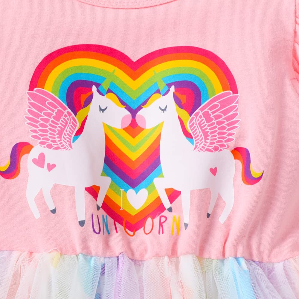 Baby Girl Unicorn Tulle Tutu Dress Toddler Girls Valentines Heart Tulle Dresses Flutter Sleeve Unicorn Birthday Outfit 4-5T