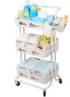Jolead Baby Nappy Caddy Organiser Cart Movable, 3-Tier Sturdy Newborn Diaper Nursery Essentials Storage Basket For Changing Tabl