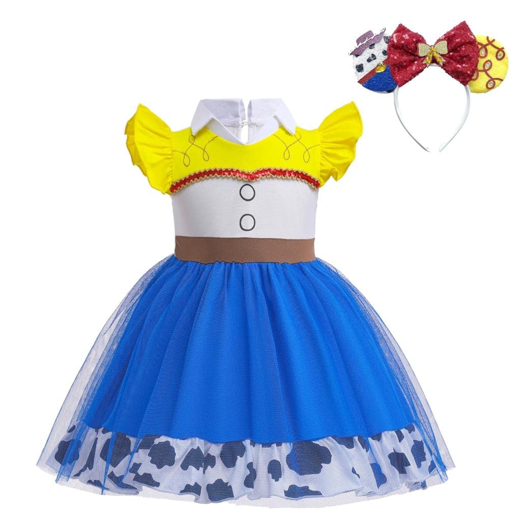 Dressy Daisy Cowgirl Tulle Dress for Little Girls Halloween Fancy Party Costume Summer Outfits with Headband Size 6-12 Months Bl