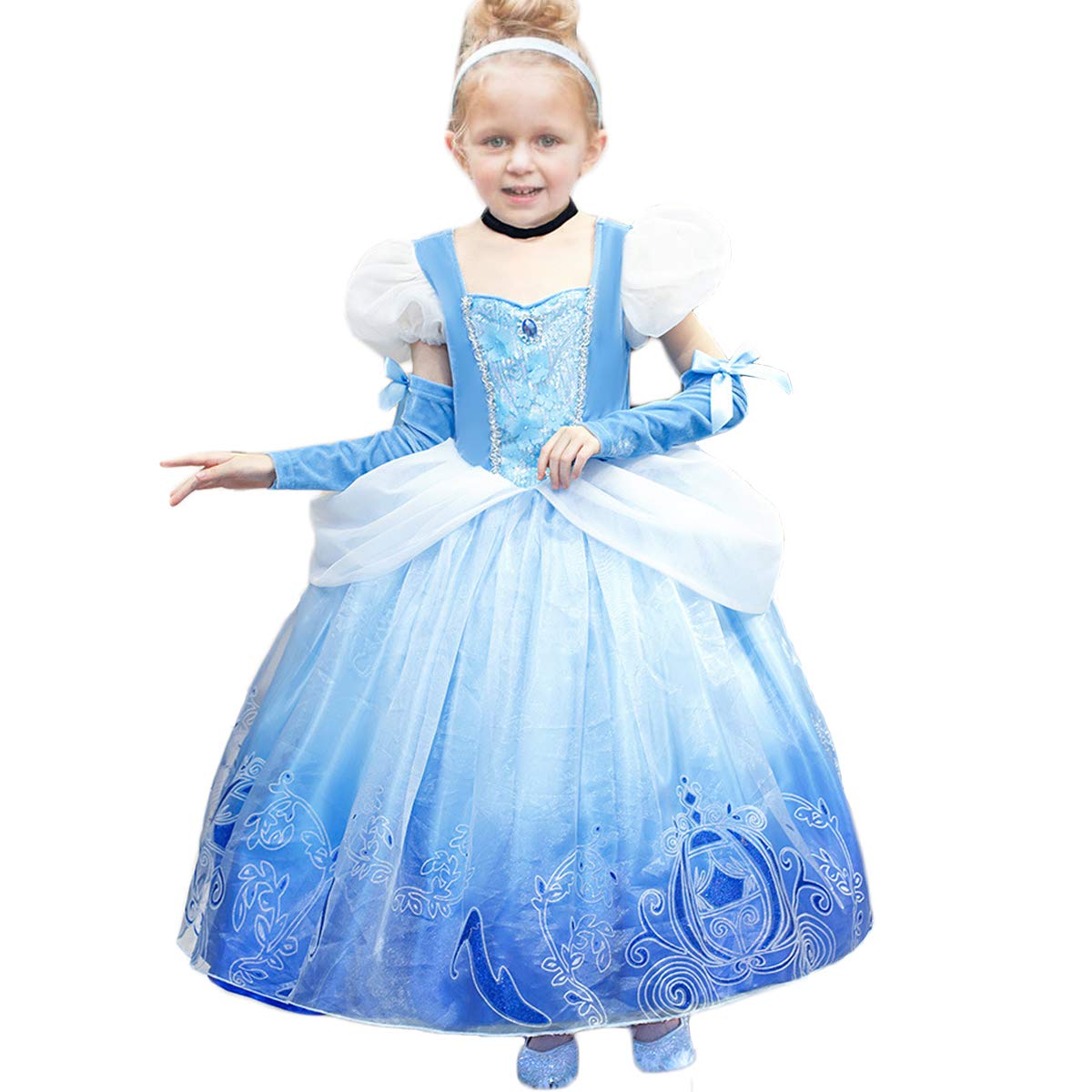 Yesnid Cinderella Costume Princess Dress Up For Girl With Sleeves Halloween Party Christmas Cosplay 2-11T