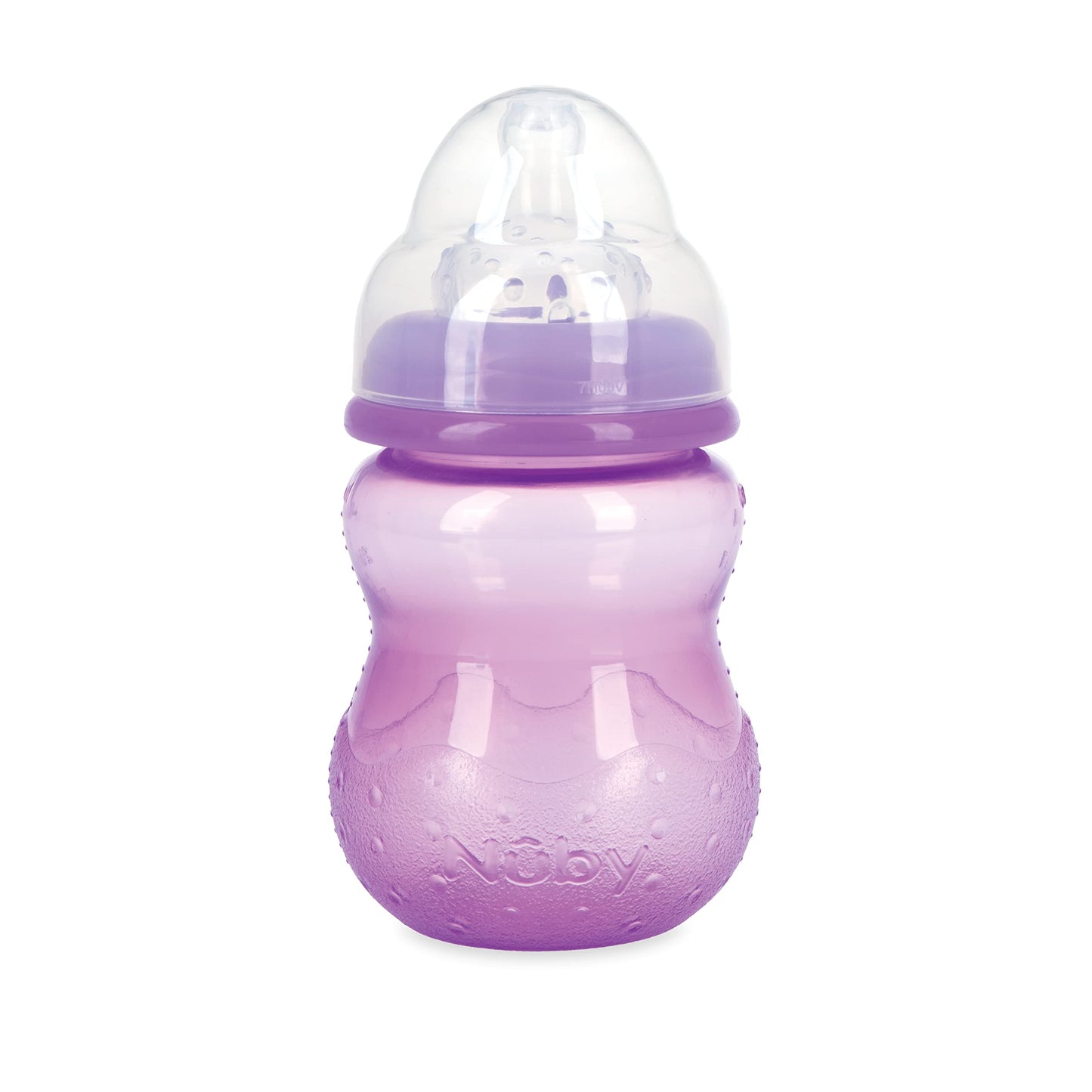 Nuby Wide Neck Non-Drip Bottle - Baby Bottles With Anti-Colic Vari-Flo Valve - (3-Pack) 8 Oz - 0+ Months - Aqua, Pink, Purple