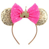 Foeran Mouse Ears Headbands Shiny Bows Mouse Ears Glitter Party Princess Decoration Cosplay Costume For Girls Women (Gold/Pink)