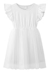 Lyxiof Girls Tutu Dress Casual Tulle Summer Solid Color Ruffle Sleeve Dress White 90Cm