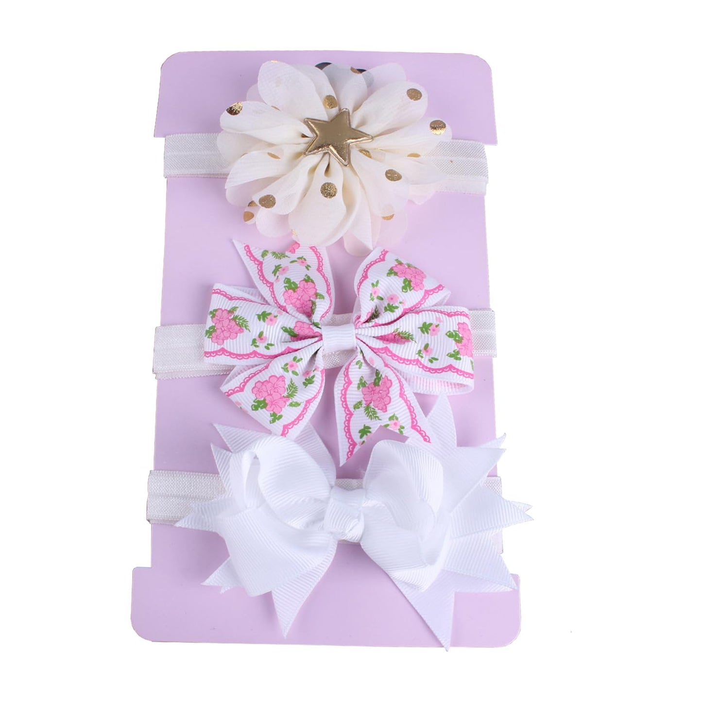 Syga 3 Pcs Baby Headband, Flower & Bow Stretchable, Nylon Hairband For Newborn Infant Toddlers Kids 03 Year (White, Free Size)