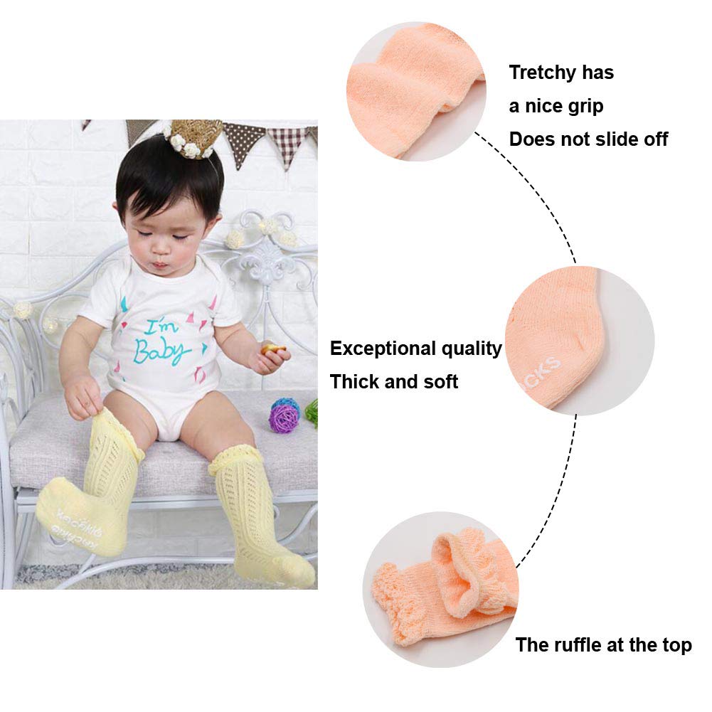 Actlati Baby Girls Knee High Socks Hollow Out Anti-Skid Knitting Stockings Suitable For 0-2 Years Infants Toddlers