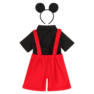 Ibtom Castle Gentleman First Birthday Cake Smash Photo Prop Outfits For Baby Boys Romper+Bow Tie+Overalls Bib Pants Ears Headban