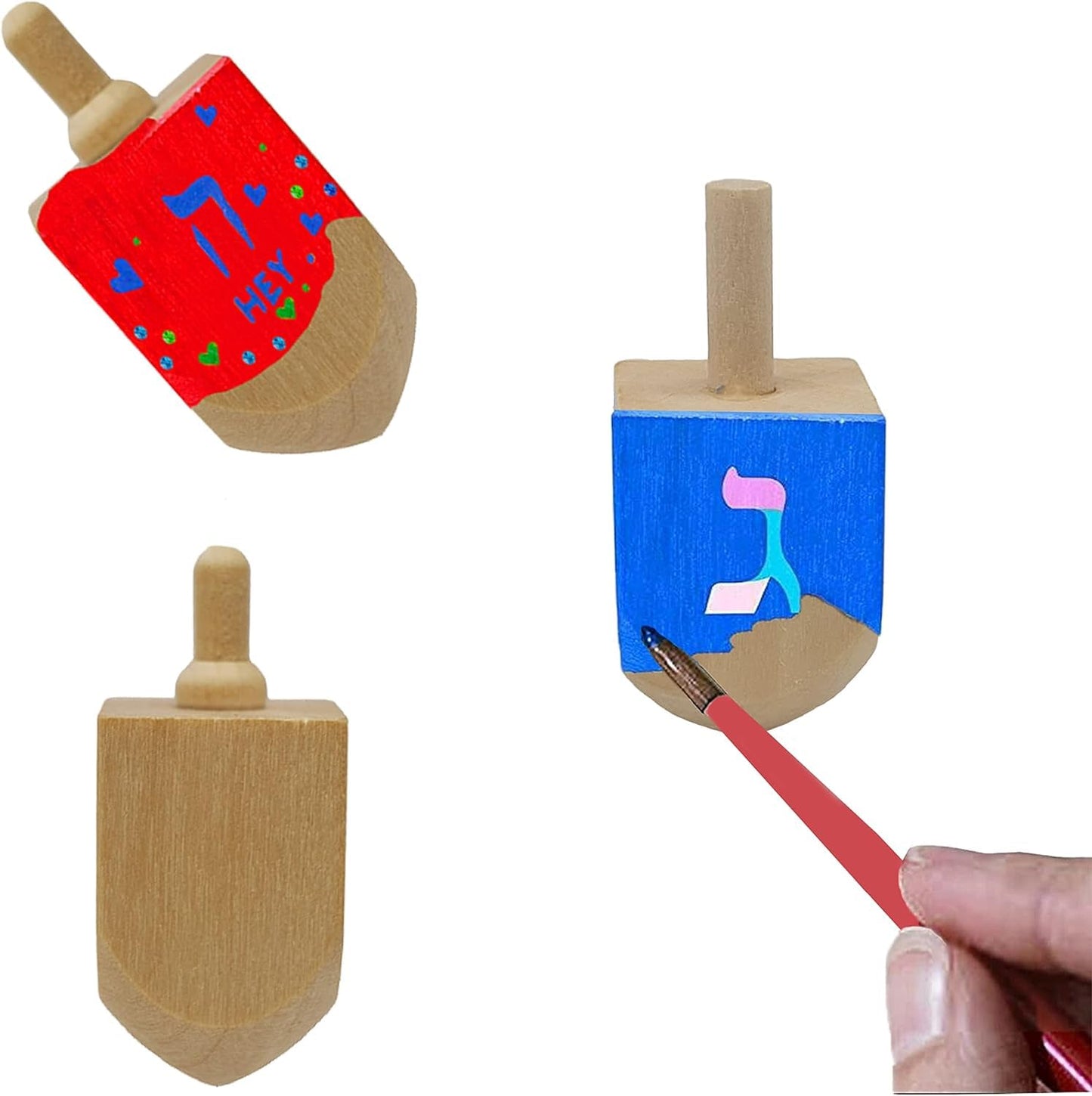 The Dreidel Company Hanukkah Wooden Dreidel, Design Your Own 3' Inch Chanukah Dreidel, Unfinished And Natural (10-Pack)