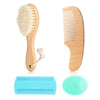 Goat Baby Hair Brush Set, Safe Natural Hair Care Kit with Wooden Soft Goat Bristles Hairbrush Comb Green Silicone Bath Brush for
