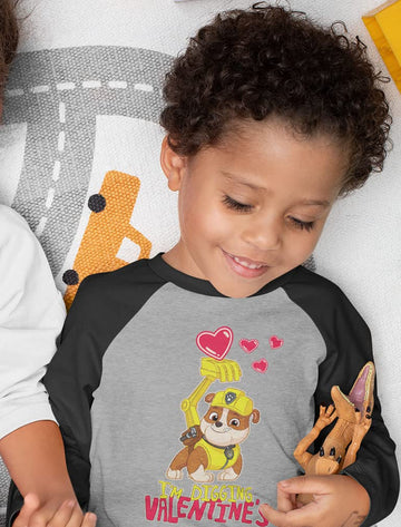 Paw Patrol Girls Boys Valentines Day Shirt Mighty Pups Valentine'S Toddler Kids Raglan 3/4 Sleeve T-Shirt 2T Dark Gray