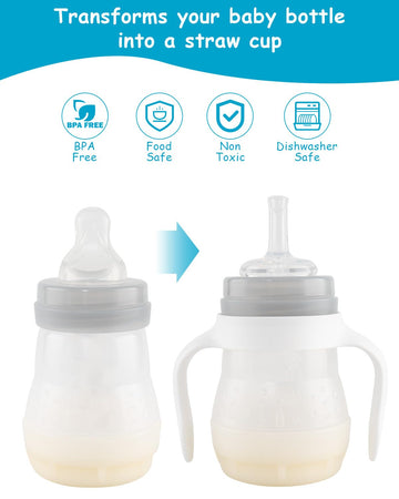Straw Cup Conversion Kit For Mam Bottles, Spill-Proof Transition Kit With Silicone Straw Nipple, Weighted Straw, Handle, 3 Pack,