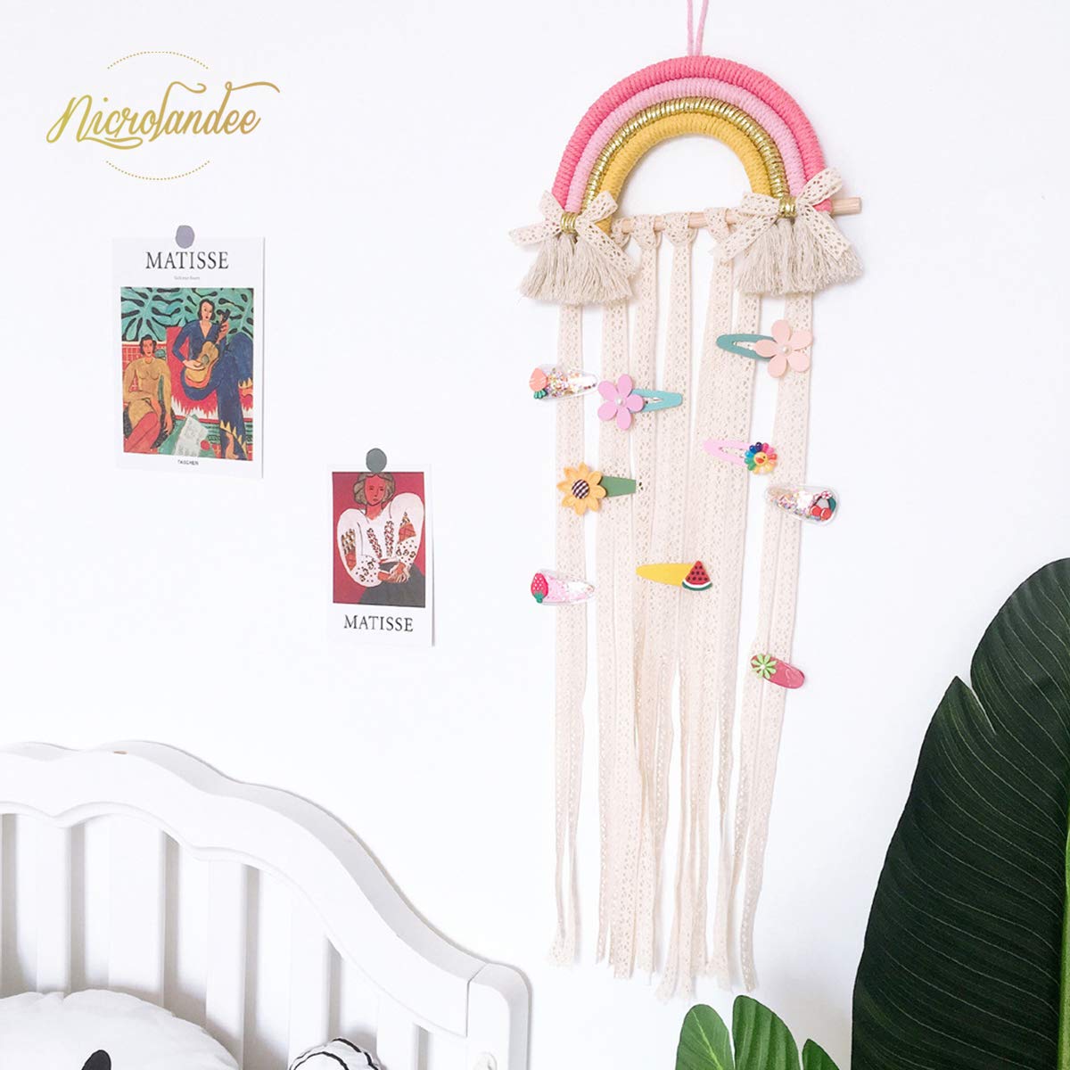 Nicrolandee Rainbow Tassels Hair Bows Holder Hanging - Baby Hair Accessories Storage Headband Holder Hair Clips Organizer Wall H