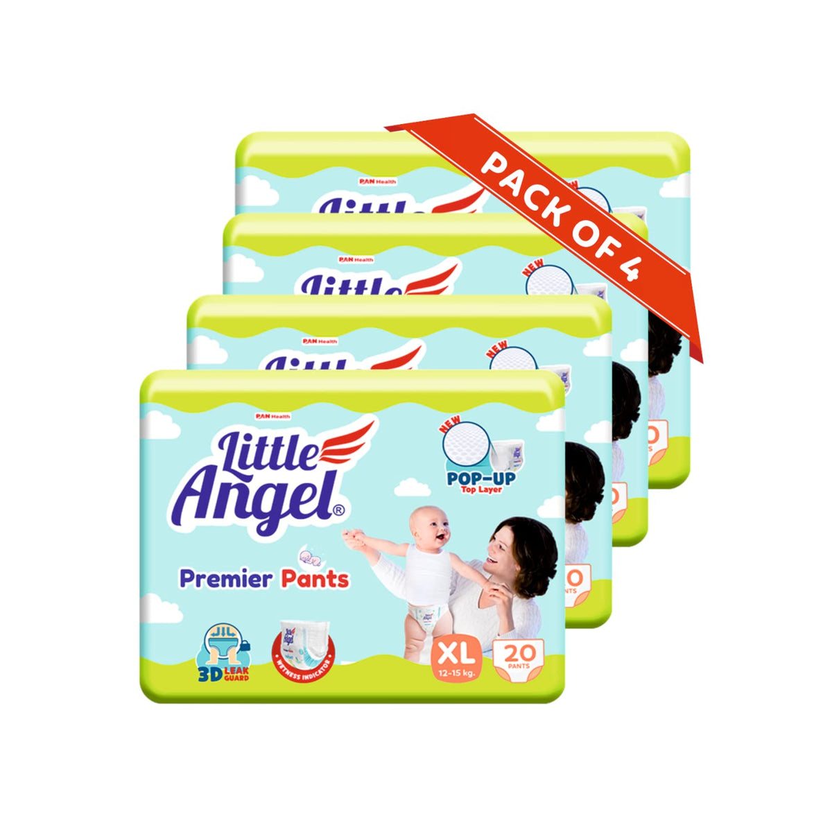 Little Angel Premier Pants Baby Diapers, Extra Large (Xl) Size, 80 Count, Cottony Soft Material, Breathable, Extra Dry Core, Str