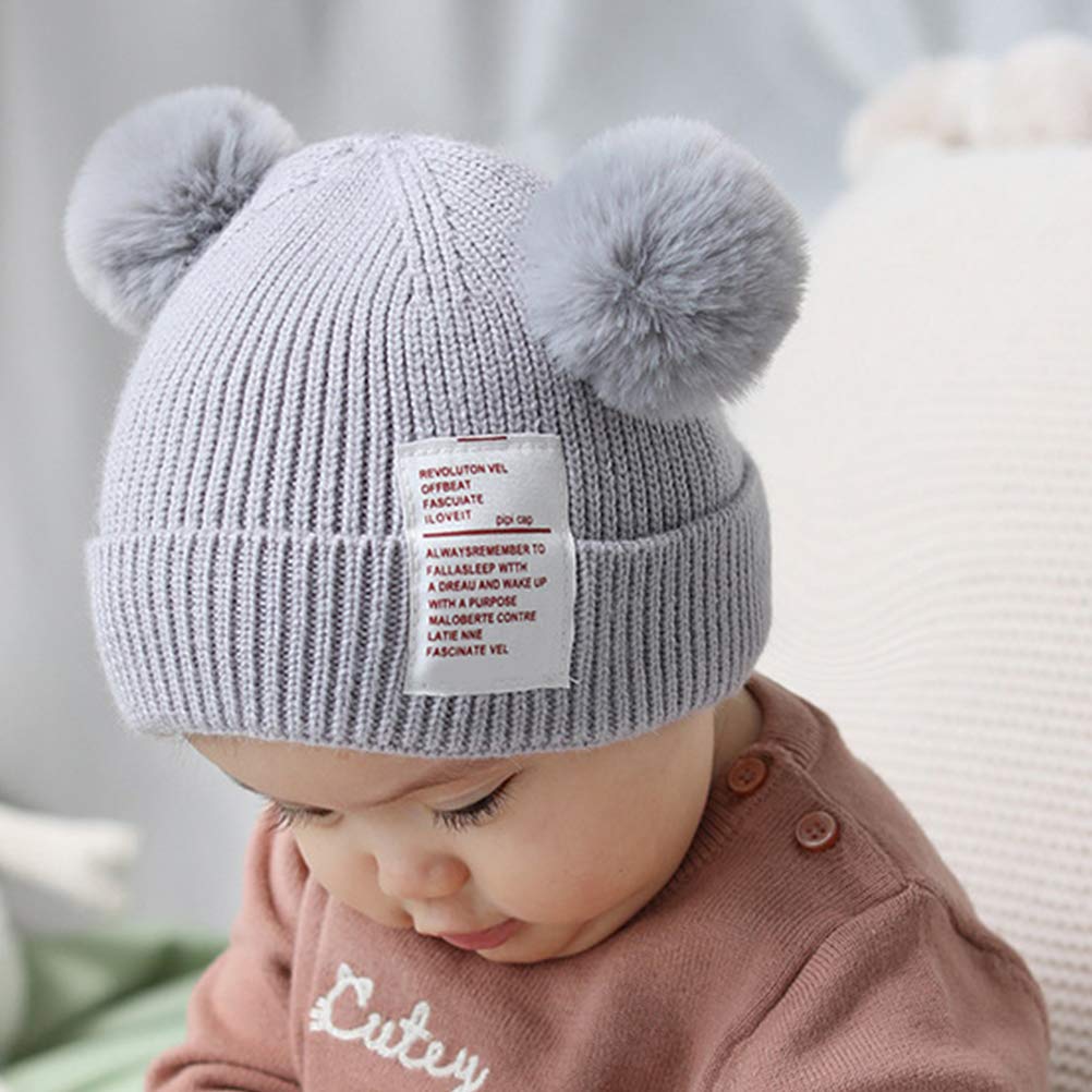 Abronda Christmas Winter Baby Hats Soft Warm Infant Knitted Pom Pom Beanie Bear Hats For Toddler Boys Girls - Grey