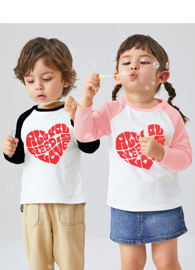 Love Heart Valentines Day Tees Long Sleeve Kids T Shirts Girls Gift Cute Pink Raglan Clothes 3T